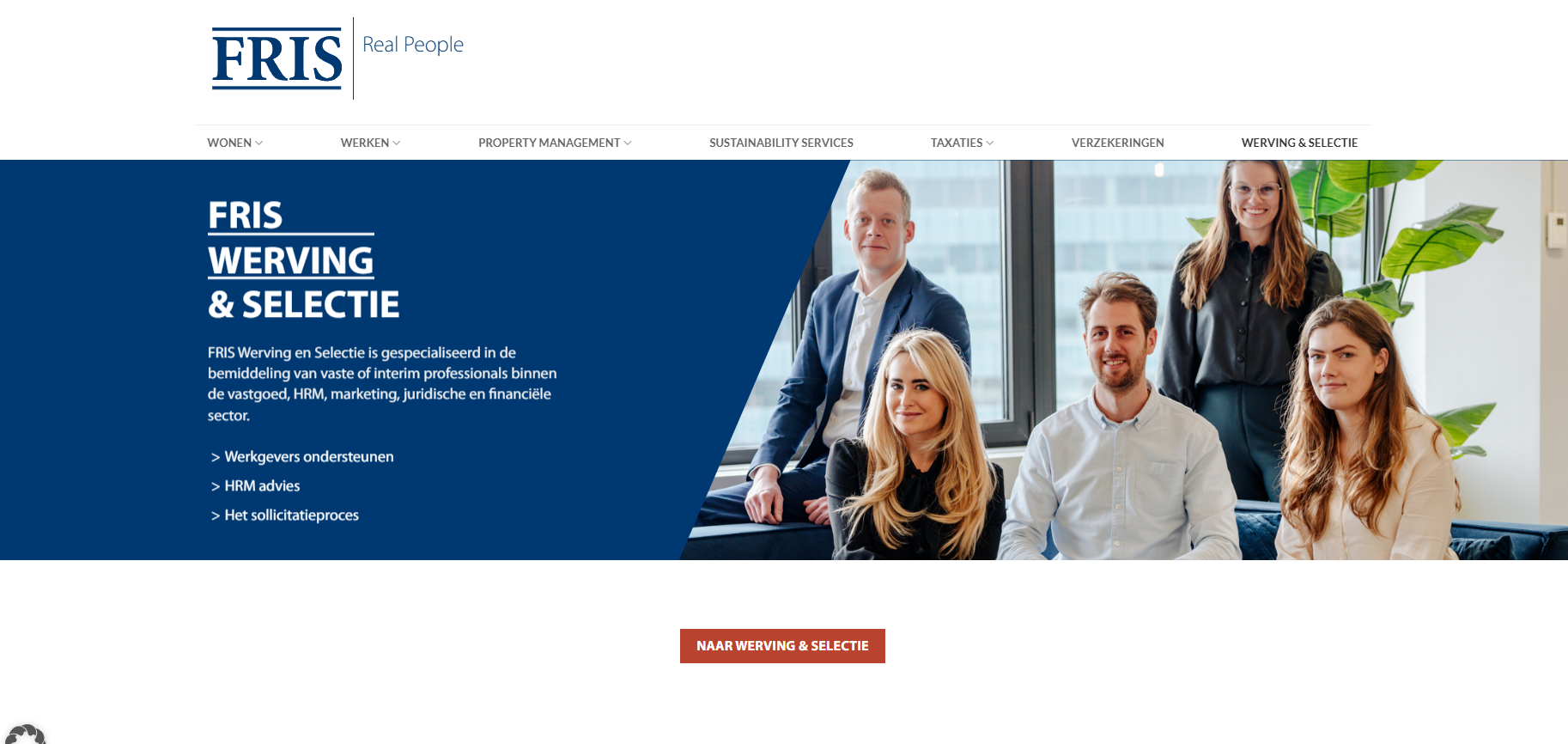 Homepage van de website van Fris Werving & Selectie