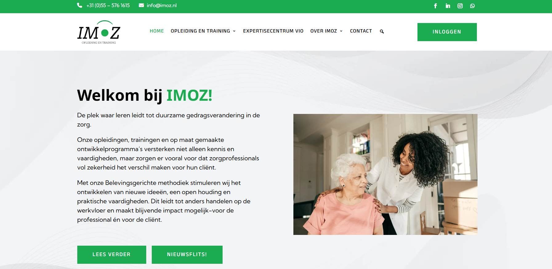 Homepage van de website van IMOZ