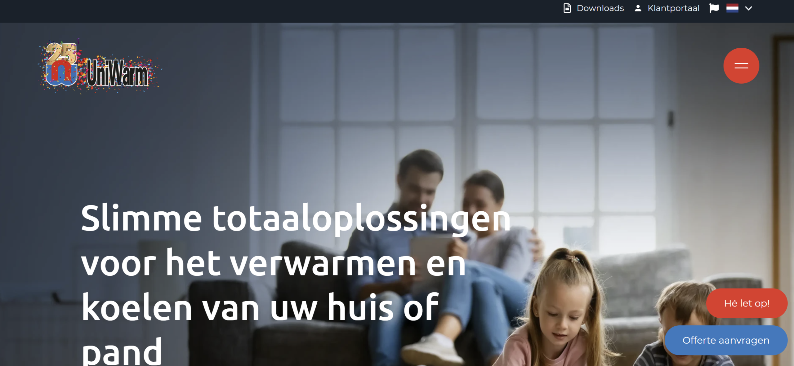 Homepage van de website van Uniwarm